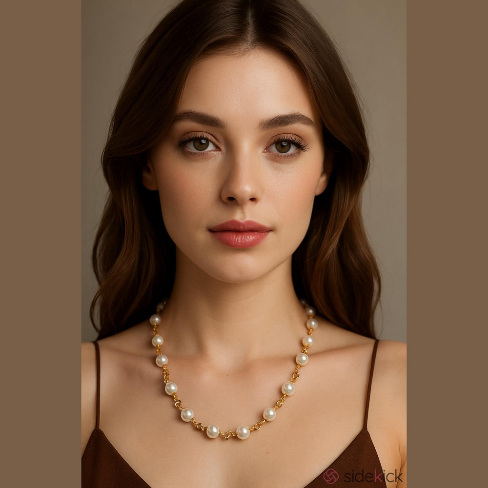 Hand Crafted Gold and White Faux Pearl Infinity Necklace